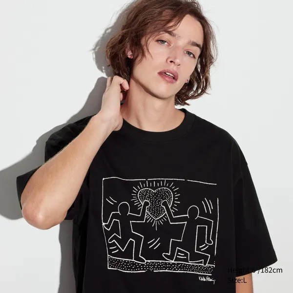 Футболка оверсайз Uniqlo Keith Haring Subway Drawings с рисунком,черный