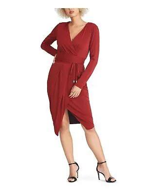 Женское красное коктейльное платье RACHEL ROY с длинным рукавом и искусственной запахом до колена Размер: S