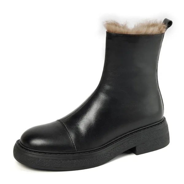 Женские зимние ботинки из натуральной кожи SmallHut, новые зимние черные, персиковые ботильоны из искусственной шерсти на платформе