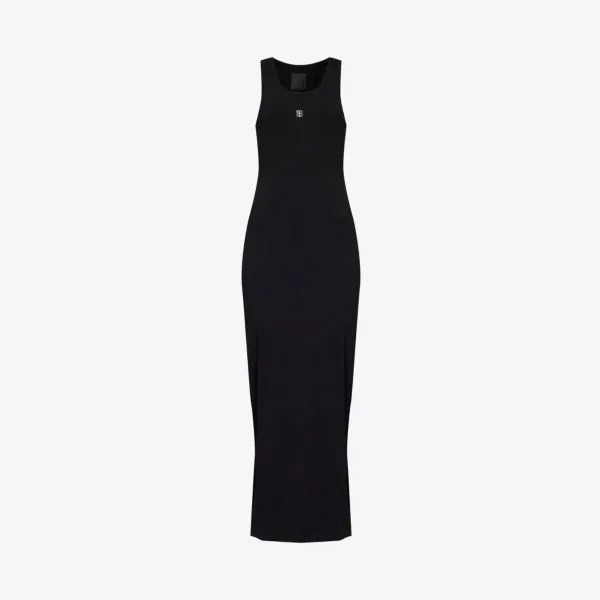Платье макси без рукавов в рубчик из эластичного хлопка Givenchy, черный