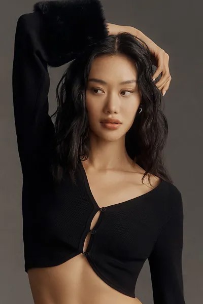 Свитер Maeve Furry Cuff Topper на пуговицах, черный