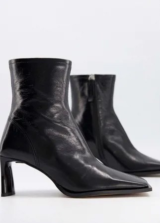 Черные ботинки из премиальной кожи на каблуке с квадратным носком ASOS DESIGN Remedy-Черный цвет
