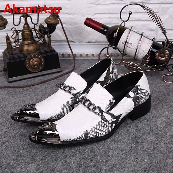 Akamatsu chaussure homme/белые модельные туфли из натуральной кожи; лоферы с заклепками; дизайнерская офисная Свадебная итальянская обувь; большие раз...
