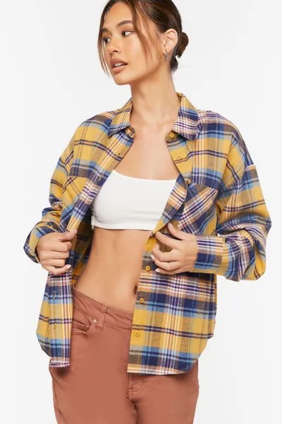 Клетчатая фланелевая рубашка Forever 21, горчичный