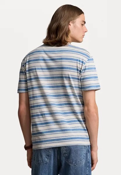 Футболка с принтом CLASSIC FIT STRIPED SLUB JERSEY T-SHIRT Ralph Lauren, светло-голубой