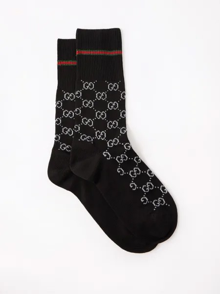 Носки из смесового хлопка с жаккардовым узором gg и полосками web Gucci, черный