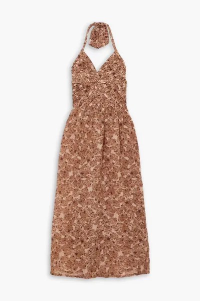 Плиссированное льняное платье миди с воротником-халтер и цветочным принтом Yvonne S, цвет Blush