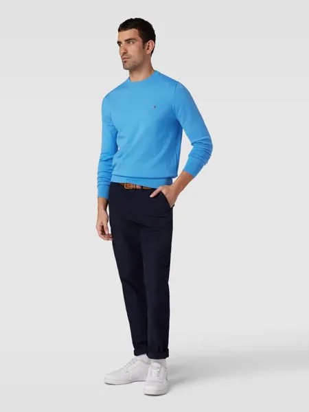 Вязаный свитер с пришивкой этикеток Tommy Hilfiger, аква синий