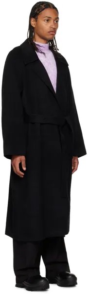 Черное пальто с зубчатыми лацканами LOW CLASSIC