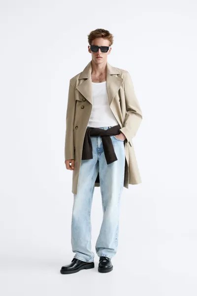 Тренч-куртка с двойной подкладкой Zara, бежевый