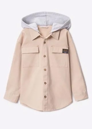 Бежевая рубашка oversize с капюшоном для мальчика Gloria Jeans