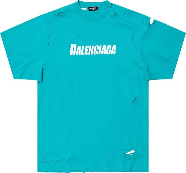 Футболка Balenciaga Boxy T-Shirt 'Turquoise/White', синий