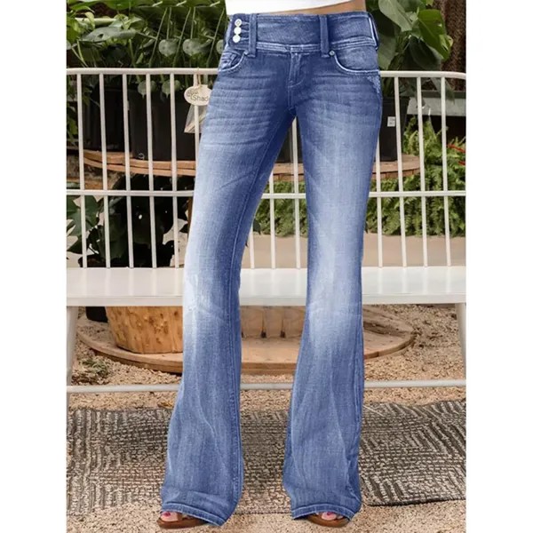 Женские классические однотонные повседневные джинсы-клеш