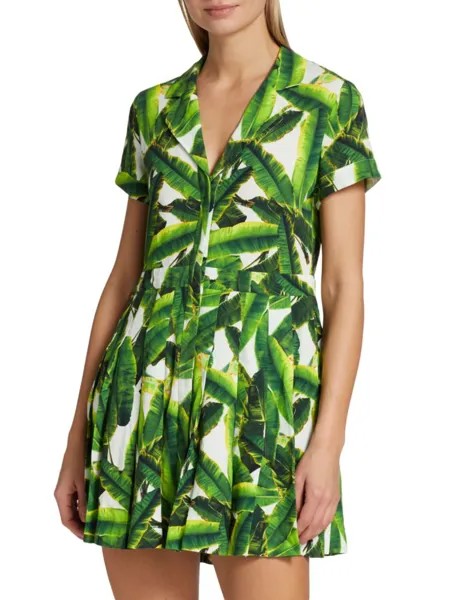 Мини-платье-рубашка Tamala Palm Alice + Olivia, цвет Sun Palm Green Multi