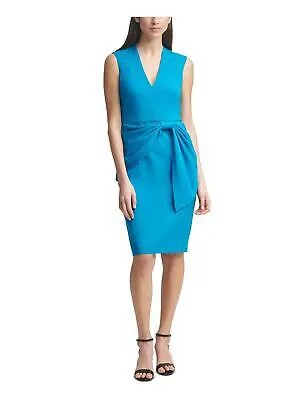 ELIZA J Womens Aqua Scuba-crepe Side Tie Без Рукавов До Колен Платье-футляр 14