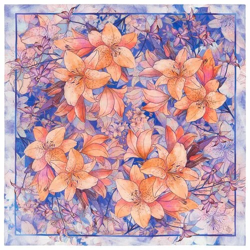 Платок Павловопосадская платочная мануфактура,65х65 см, синий, розовый