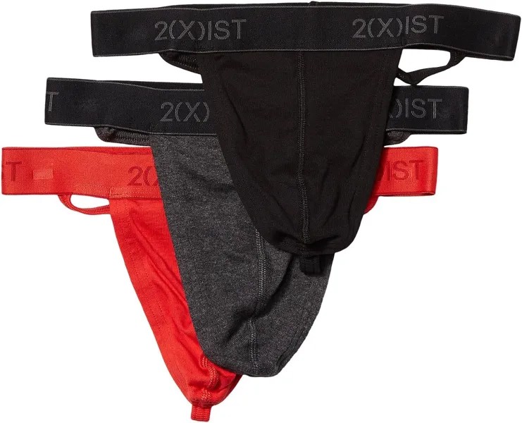 Трусы Cotton 3-Pack Thong 2(X)IST, цвет Black/Charcoal Heather/Red