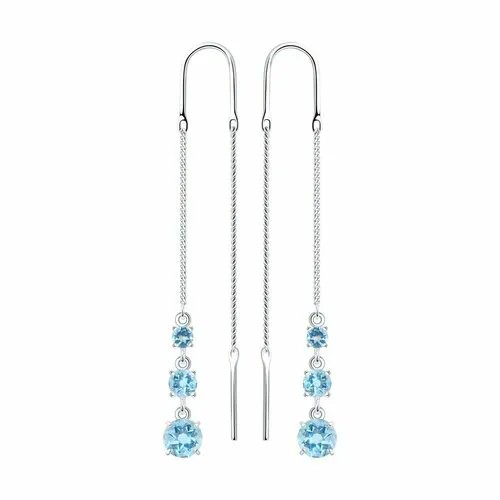 Серьги цепочки Diamant online, серебро, 925 проба, топаз, длина 6 см, , голубой