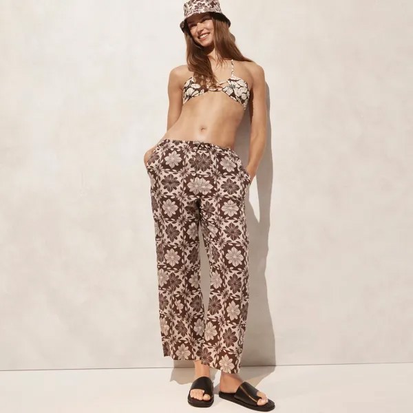Свободные пляжные брюки из хлопковой вуали с цветочным узором J.Crew, коричневый