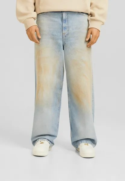 Джинсы свободного кроя DIRTY-EFFECT BAGGY Bershka, цвет light blue denim