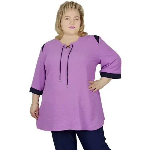 Блуза , повседневный стиль, свободный силуэт, однотонная, размер 64, фиолетовый
