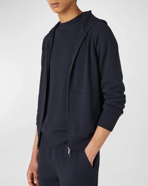 Мужской вязаный свитер с капюшоном из мерано-кашемира Loro Piana, цвет Blue Navy