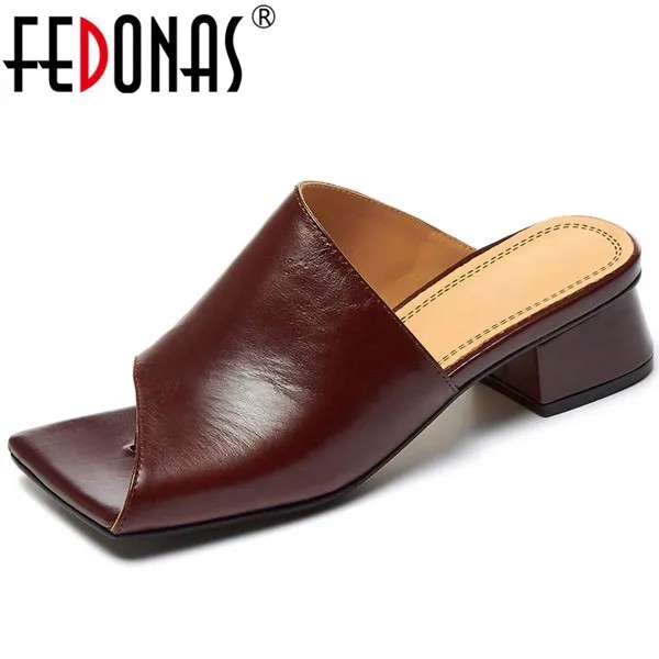 Женские босоножки с открытым носком FEDONAS, модные повседневные туфли-лодочки из натуральной кожи на толстом каблуке, весна-лето 2019