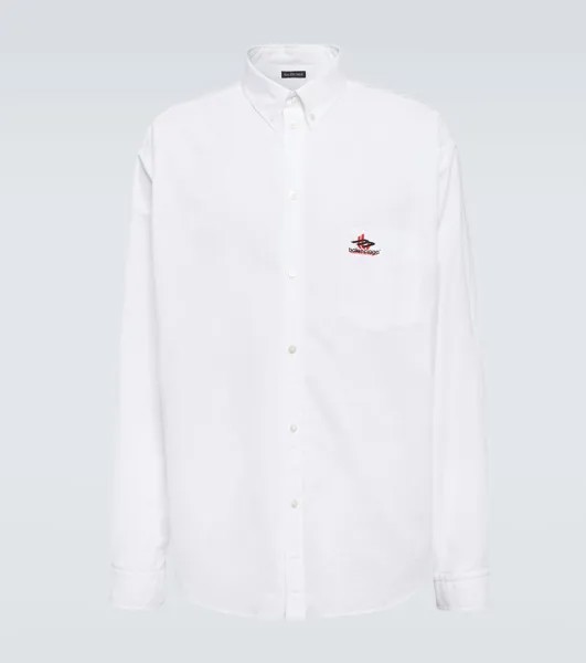 Рубашка из хлопкового поплина с вышитым логотипом Balenciaga, белый