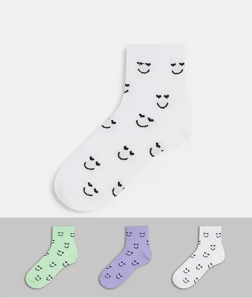 Набор из 3 пар носков до щиколотки с изображением смайликов ASOS DESIGN-Многоцветный