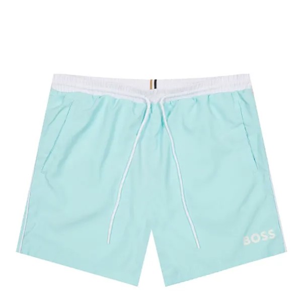 HUGO BOSS Мужские стандартные однотонные шорты для плавания средней длины, зеленый