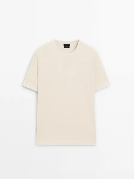Трикотажная футболка с короткими рукавами из 100% хлопка Massimo Dutti, бежевый