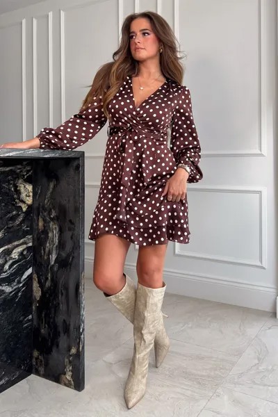 Мини-Платье katrina с длинными рукавами и принтом в горошек Girl In Mind, коричневый
