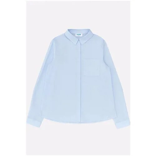 Школьная блуза Acoola, прямой силуэт, длинный рукав, карманы, однотонная, размер 122, голубой