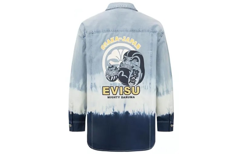 SS22 Джинсовая куртка-рубашка с принтом тай-дай Evisu, синий