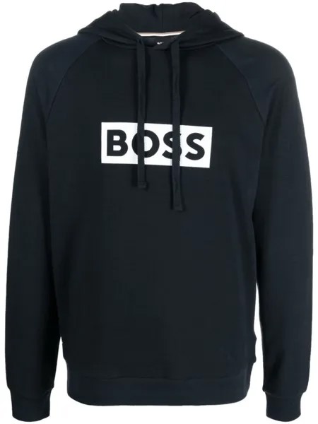 BOSS худи с кулиской и логотипом, синий