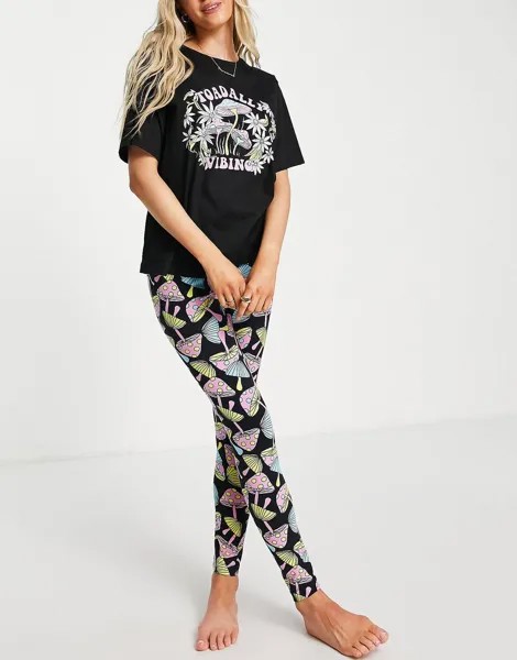 Черный пижамный комплект с футболкой и леггинсами ASOS DESIGN toadly