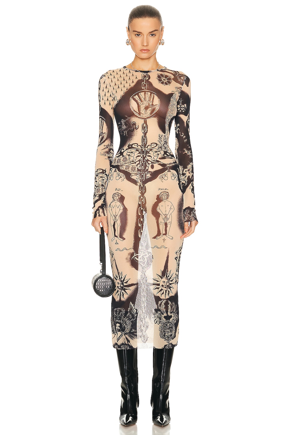 Платье Jean Paul Gaultier Printed Heraldique Long Sleeve Crew Neck, цвет Nude & Navy