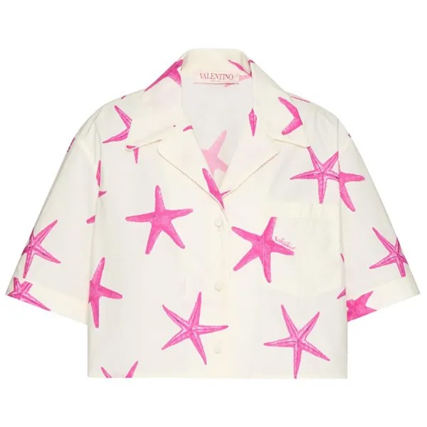 Рубашка Valentino Crop Shirt, цвет Kez Avorio/Pink PP