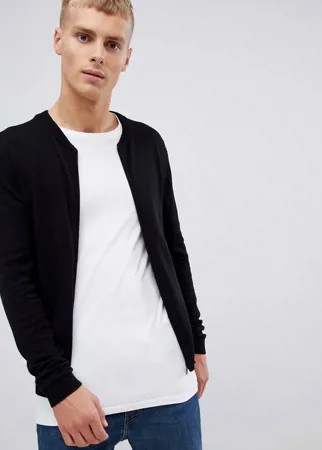 Черный трикотажный бомбер ASOS DESIGN