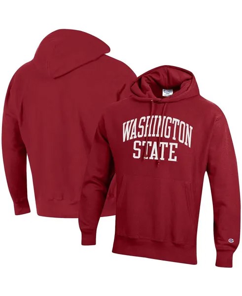 Мужской пуловер с капюшоном малинового цвета Washington State Cougars Team Arch обратного переплетения Champion