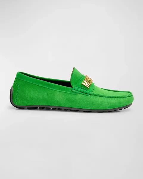 Мужские кожаные мокасины с логотипом Moschino, цвет Green Grass