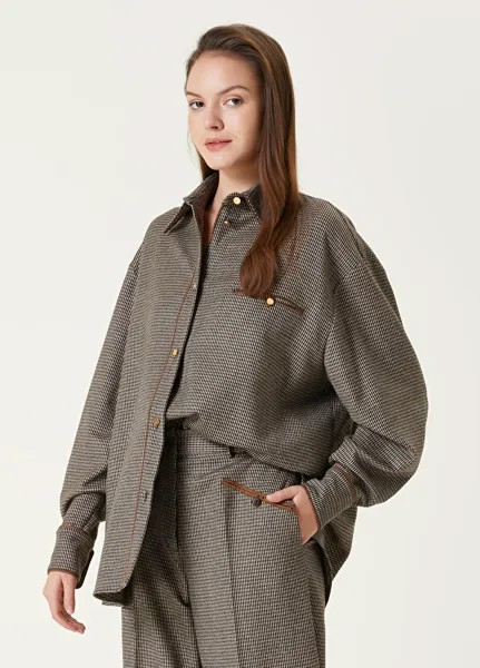 Коричневая шерстяная рубашка с узором Bally
