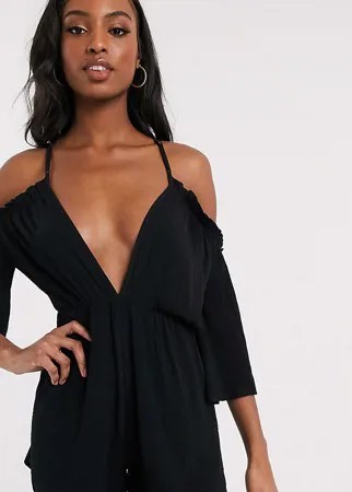 Черный ромпер с открытыми плечами Missguided Tall