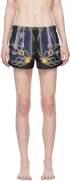 Синие шорты для плавания в морском стиле Versace Underwear, цвет Blue/Gold