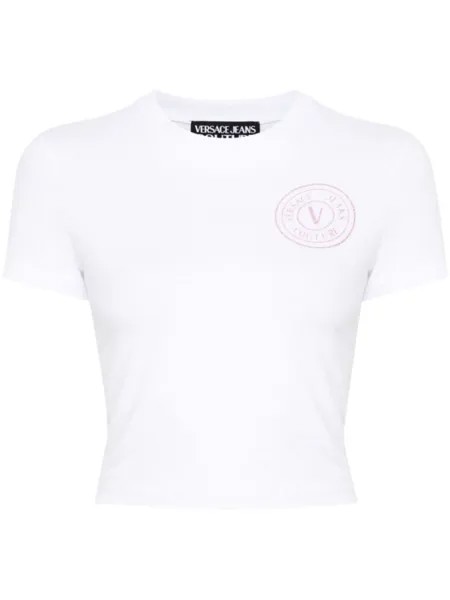 Versace Jeans Couture футболка V-Emblem с блестками, белый