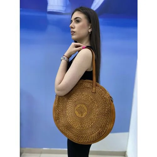Сумка кросс-боди , фактура вязаная, горчичный