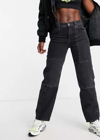 Черные свободные джинсы бойфренда в стиле пэтчворк с заниженной талией ASOS DESIGN-Черный цвет