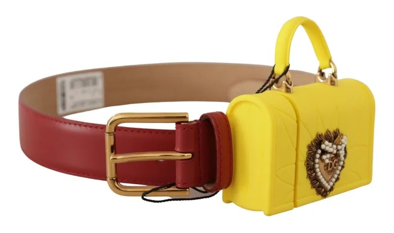 DOLCE - GABBANA Ремень Красный кожаный Желтый DEVOTION Сердечная сумка с пряжкой s.75см/30 дюймов