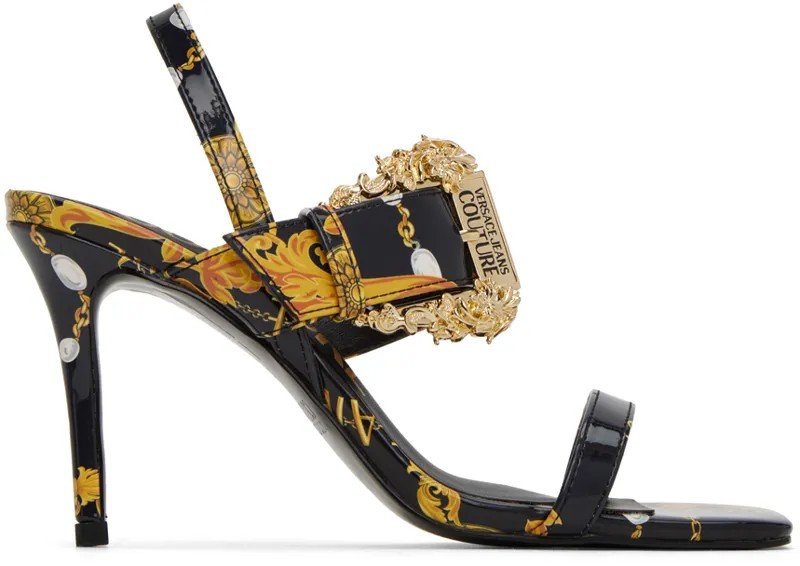 Черно-золотые босоножки на каблуке Emily Baroque Versace Jeans Couture