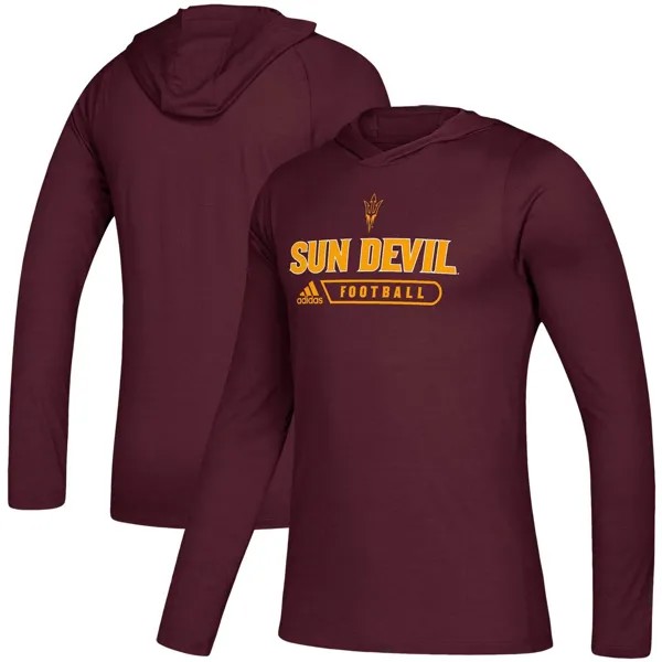 Мужская темно-бордовая футболка с длинным рукавом с капюшоном Arizona State Sun Devils Sideline AEROREADY adidas